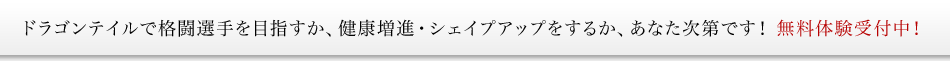 ドラゴンテイルで格闘選手を目指すか、健康増進・シェイプアップをするか、あなた次第です！無料体験受付中！